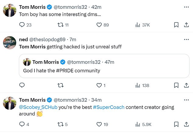 Some of the posts that the hacker made while they had control of Morris social media account