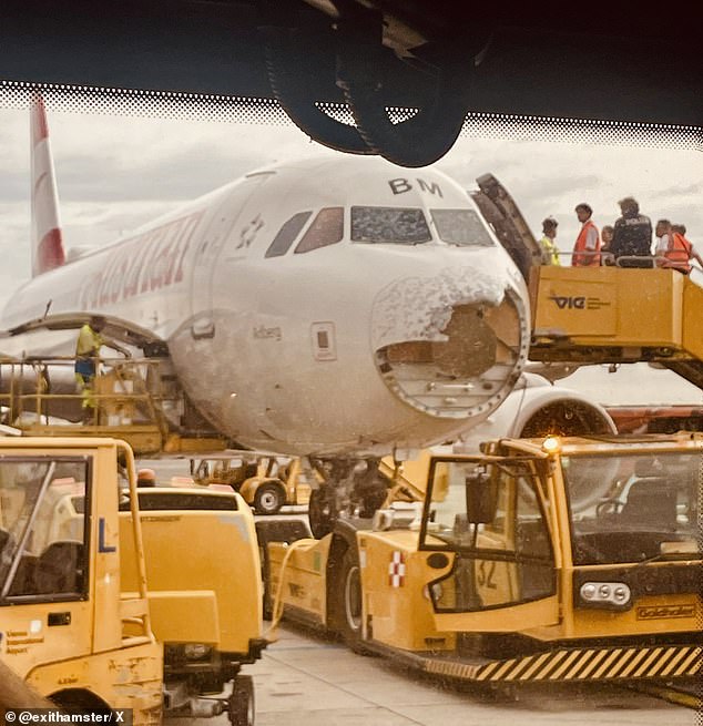 Passengers described a 'violent shaking' and were alerted by the pilot to the fact that the windshield was broken.  But it wasn't until the passengers disembarked and walked along the front of the plane that they realized the full extent of the damage.