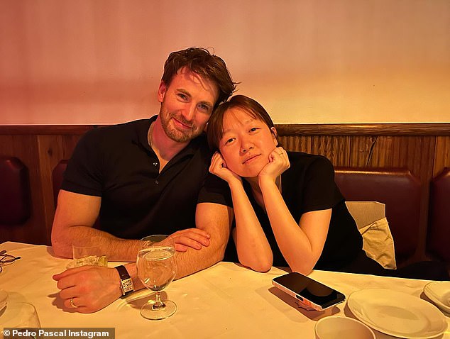 Pascal took to Instagram on Friday to share photos of himself celebrating alongside his co-stars Johnson and Chris Evans, 42, and writer-director Celine Song, 36