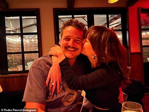 Pedro Pascal, 49, got a sweet kiss on the cheek from Dakota Johnson, 34, after wrapping their upcoming romantic comedy Materialists