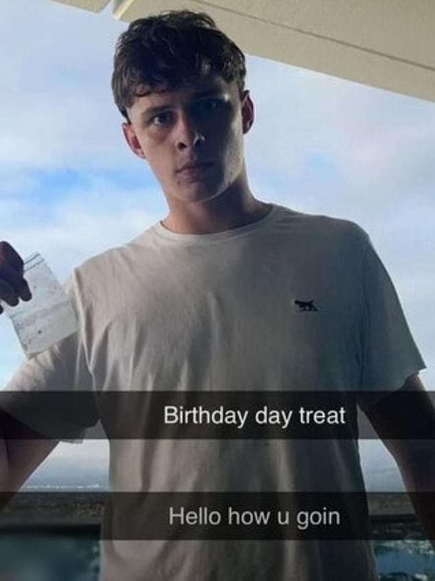 Tom Dutton, 18, was pictured with what was described as a 'birthday treat' at an apartment in Surfer's Paradise on the Gold Coast