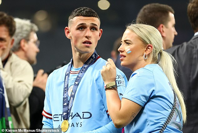 Phil Foden (left) reportedly visited a psychic with his girlfriend Rebecca Cooke (right)