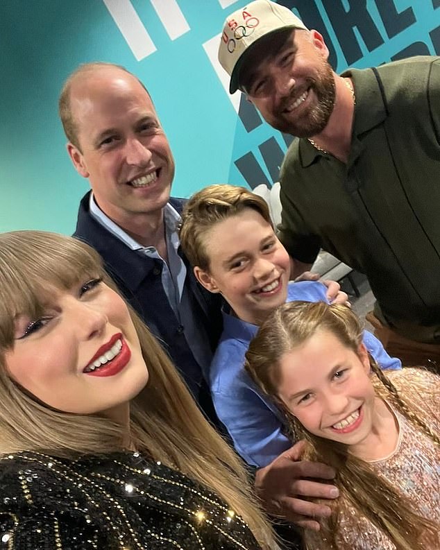 Taylor posted a selfie with the royals and her boyfriend Travis Kelce and wished the heir a happy birthday