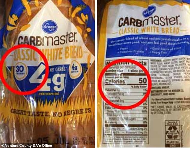 The image above shows the front of Kroger's Carbmaster bread and then the back, with both giving different numbers of calories per slice