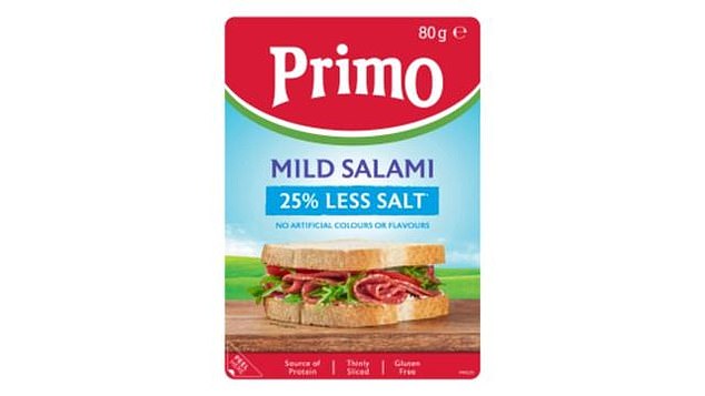 Primo Mild Salami with 25 percent less salt, in packages of 80 grams, has been recalled