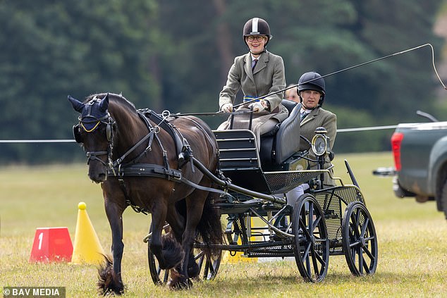 Lady Louise Windsor beamed as she climbed into the saddle at the Sandringham Horse Trials in Norfolk this afternoon