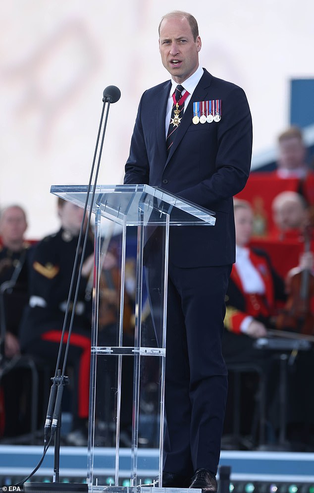 Pictured: The Prince of Wales seen speaking at a D-Day anniversary event in Portsmouth today