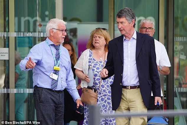Vice Admiral Sir Tim Laurence leaves Southmead Hospital on Tuesday after visiting his wife