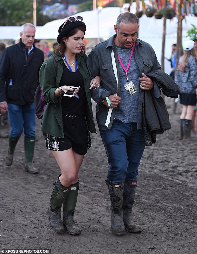 Princess Eugenie is also a seasoned festival-goer, having been spotted at Glastonbury in 2013 and 2016. Despite the wet weather on her second visit (above), Eugenie still seemed to enjoy herself.