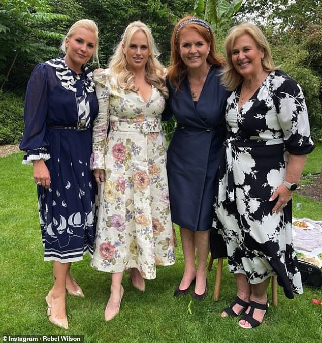 Pictured: Rebel Wilson shared this photo of her posing with Sarah Ferguson and her partner Ramona Agruma and mother Sue Bownds on Instagram
