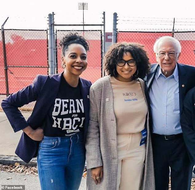 Gray, left, is seen with her former boss, democratic socialist Bernie Sanders, right