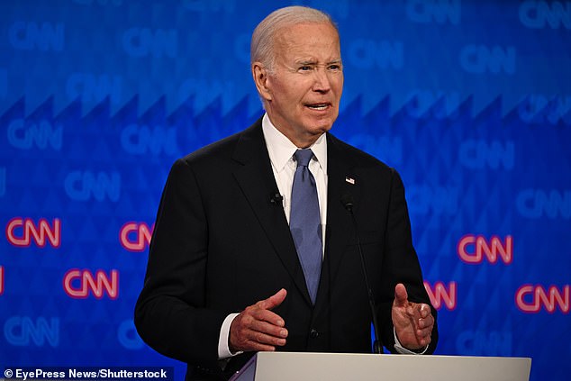 US President Joe Biden speaks during a presidential debate with Republican candidate Donald Trump