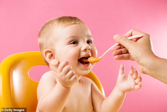 Instead of spoon-feeding, a new study has found that letting babies hand-feed themselves is better for their growth (Stock Image)