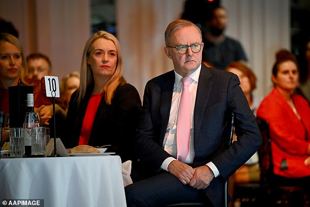 Anthony Albanese (recently pictured with fiancée Jodie Haydon) said developing nuclear projects while wind and solar provided cheaper energy was 'economic madness'