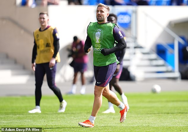 Luke Shaw was spotted in a green vest as he returned to first-team training for England