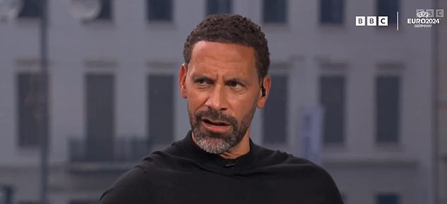 Rio Ferdinand (pictured) declared he would be 'angry with Harry Kane' if he played in the first half of England's match against Denmark
