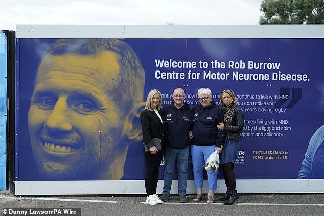 The Rob Burrow Center for Motor Neurone Disease, which will cost around £6 million, will help people in and around Leeds battling ALS.  Pictured from left to right: Rob's sister Claire Burnett, father Geoff, mother Irene and sister Joanne Hartshorne