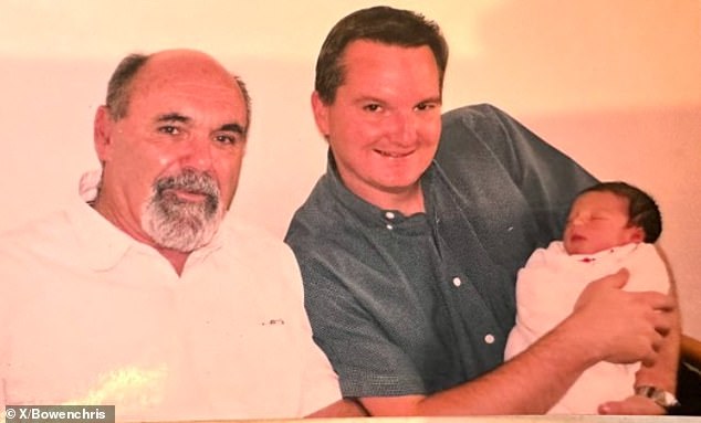 Chris Bowen (right) is pictured with his father Ross, who died on Sunday