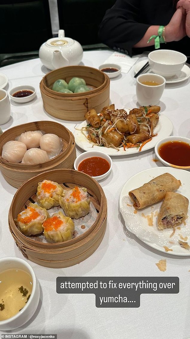 Roxy also shared some photos of the delicious Chinese meal she recently enjoyed with friends, which included freshly prepared lobster, dim sims, dumplings and spring rolls.