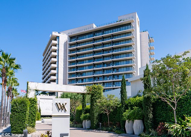 He was arrested for misdemeanor vandalism at the Waldorf Astoria hotel in Beverly Hills (pictured)