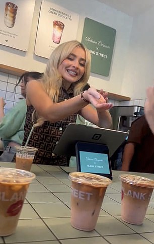 Fans were thrilled when Sabrina worked behind the counter serving them espressos in tribute to her number 1 hit