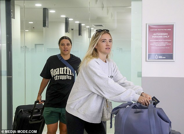 Sam Kerr and her fiancée Kristie Mewis landed in Perth on Friday afternoon