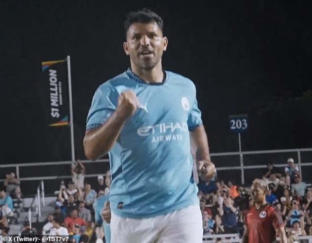 Sergio Aguero scored a beautiful goal in his return to Manchester City in a 7-on-7 tournament