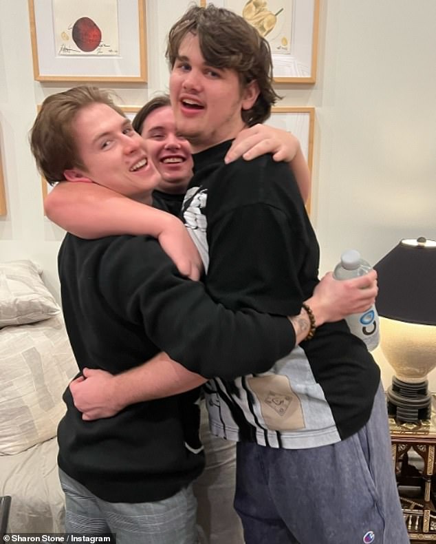 Sharon Stone shared a rare Instagram photo of all three of her sons: Roan Joseph, 24, Laird Vonne, 19, and Quinn Kelly, 17