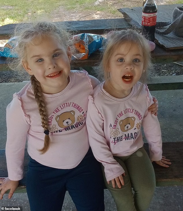 Erin, 3, (right) was found dead Friday and her sister Jalie, 6, (left) alive in a car nearby after the confessed killer led police to the wooded area where he left them