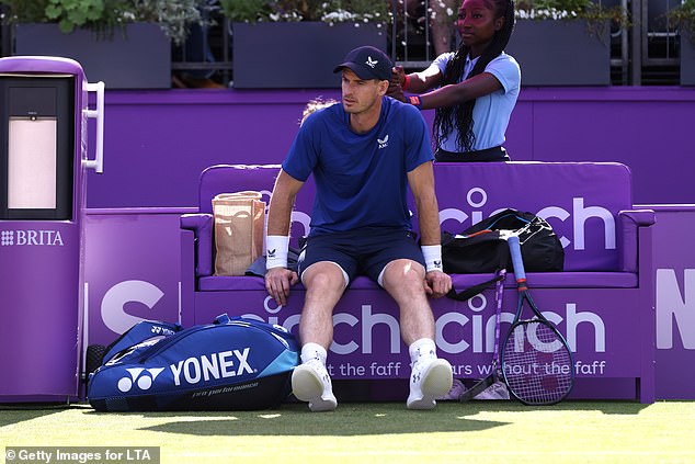 Andy Murray retired against Jordan Thompson at Queen's on Wednesday after just five games