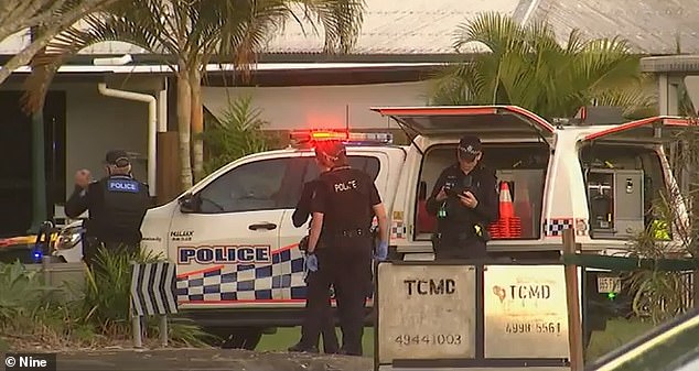 Police are processing the scene at Robb Place, South Mackay, on Wednesday following the alleged double shooting