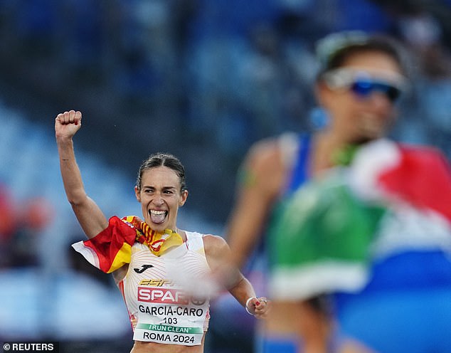 The 29-year-old beamed as she approached the finish line with a Spanish flag around her neck and her fist in the air – but the celebration was premature