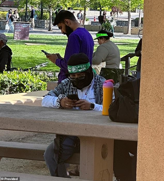 Last month, an unidentified pro-Palestinian individual was pictured on Stanford's campus wearing the same green headband as Hamas terrorists in Gaza.