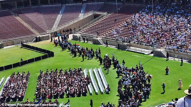 About 500 students left Stanford's graduation ceremony on Sunday