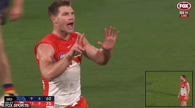 Taylor Adams taunted the opposition by raising seven fingers, only to be flattened moments later