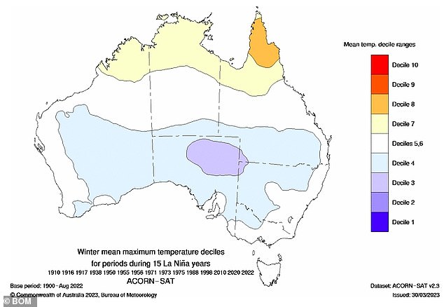 Temperatures in Victoria were one to two degrees below maximum average temperatures for June (photo, meteorological agency weather map)