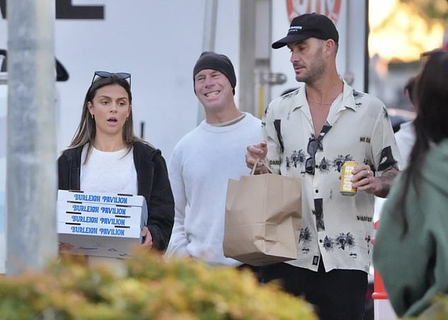 Matt Poole (right) enjoyed a birthday outing with his toddler daughter on Saturday.  The former athlete was joined by family and friends, as well as new girlfriend Annelyse Oatway (left)