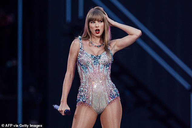 Taylor Swift revealed she's 'already feeling the Irish hospitality' after rock band U2 gifted her a sweet bouquet to wish her luck ahead of her performance (pictured in Lisbon in May)