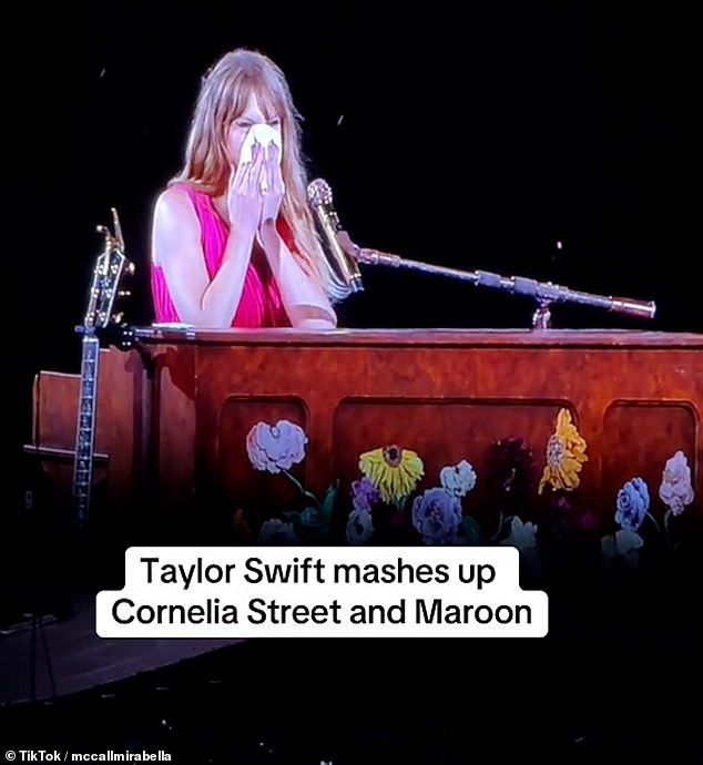 Taylor admitted she had a 'sniffing nose' during her performance in Liverpool on Thursday, before introducing the evening's surprise song