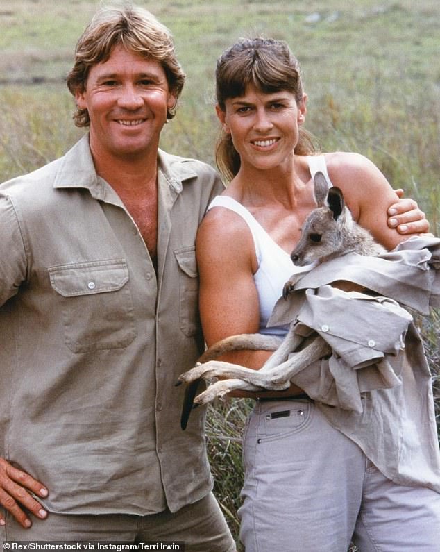 Terri Irwin, 59, (right) marked her 32nd wedding anniversary by paying a moving tribute to her late husband Steve (left) on Tuesday.