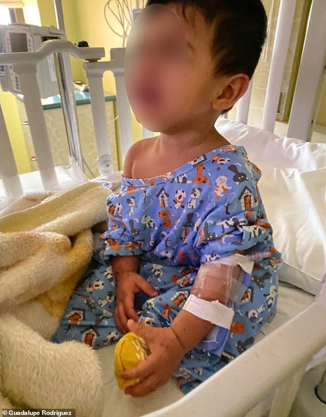 A one-year-old child suffered from seizures and was hospitalized after being infected with hand, foot and mouth disease.  The youngster, from Texas, is pictured above