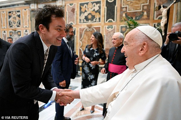 Jimmy Fallon greets Pope Francis