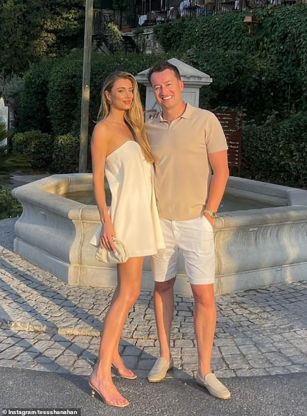Bondi Sands owner Shaun Wilson and his fiancée Tess Shanahan (both pictured) have spent $8 million to live next door to Chris Hemsworth and Elsa Pataky