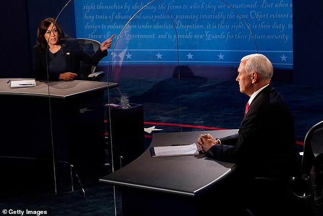 Kamala Harris and Mike Pence clash during a 2020 US vice presidential debate in Utah – during which he kept interrupting her