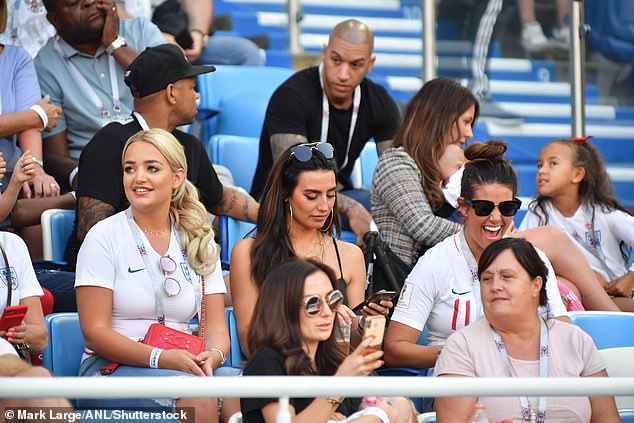 WAGs Megan Davison, wife of Jordan Pickford, Annie Kilner, wife of Kyle Walker, and Rebekah Vardy, wife of Jamie, at the 2018 World Cup