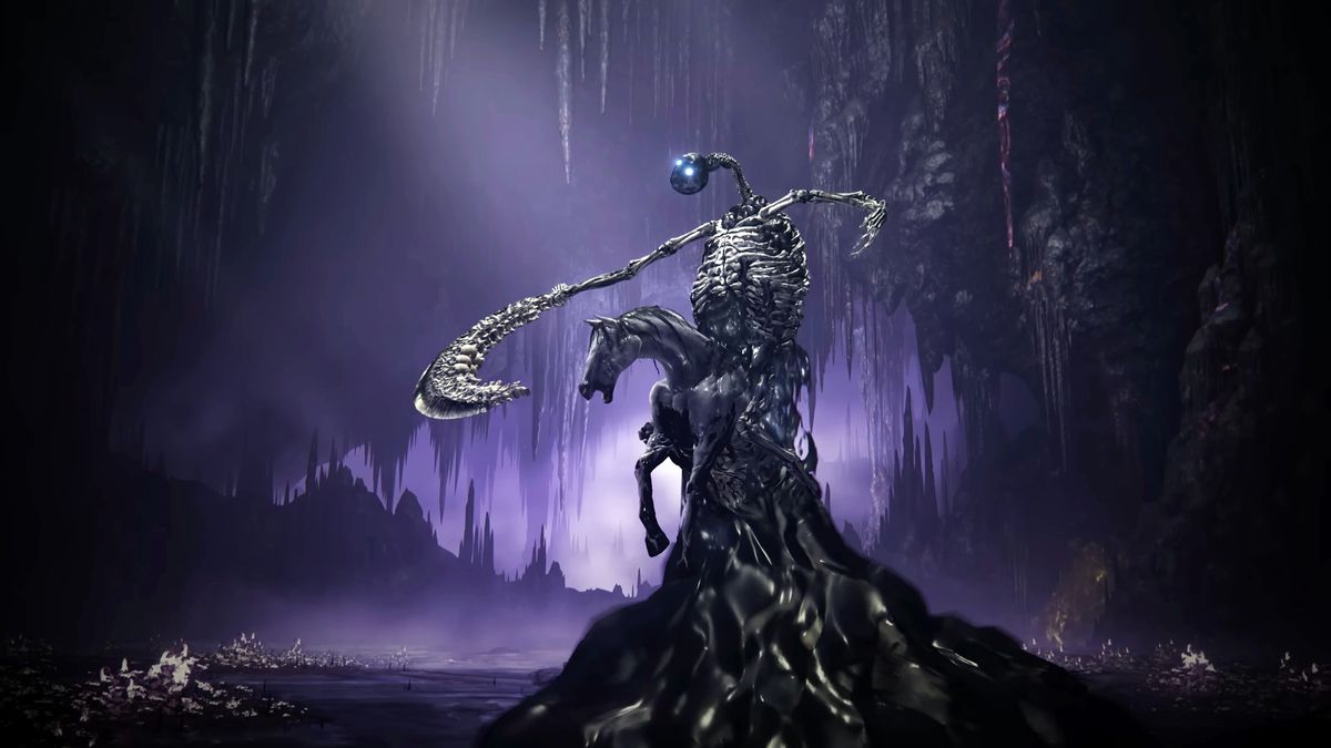 A screenshot of the Putrescent Knight boss from Elden Ring: Shadow of the Erdtree
