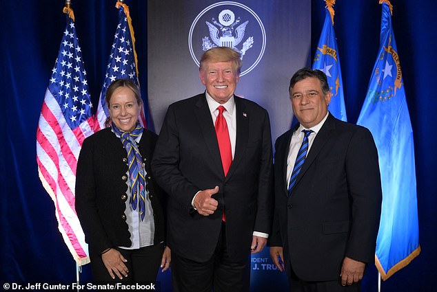 Dr.  Jeff Gunter and his wife with former President Donald Trump.  Gunter served as ambassador to Iceland in the Trump administration