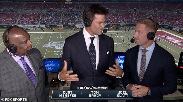 Tom Brady made his first appearance on Fox Sports during the UFL Championship on Sunday