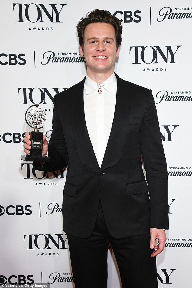 The actor, 39, took home the award for Best Performance by an Actor in a Leading Role in a Musical thanks to his part in the show Merrily We Roll along