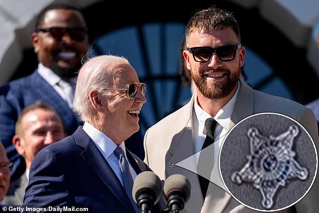 Travis Kelce appeared to wear a Secret Service badge at the White House on Friday